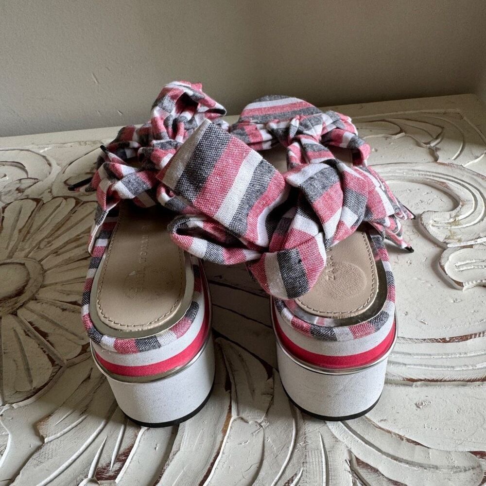 Zara red, white, and blue ribbon tie platform sandal size 39 - Picture 6 of 8
